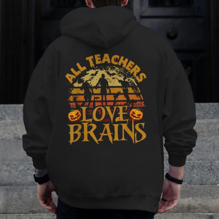 All Teachers Love Brains School Halloween Costume Men Zip Up Hoodie Back Print, funny design