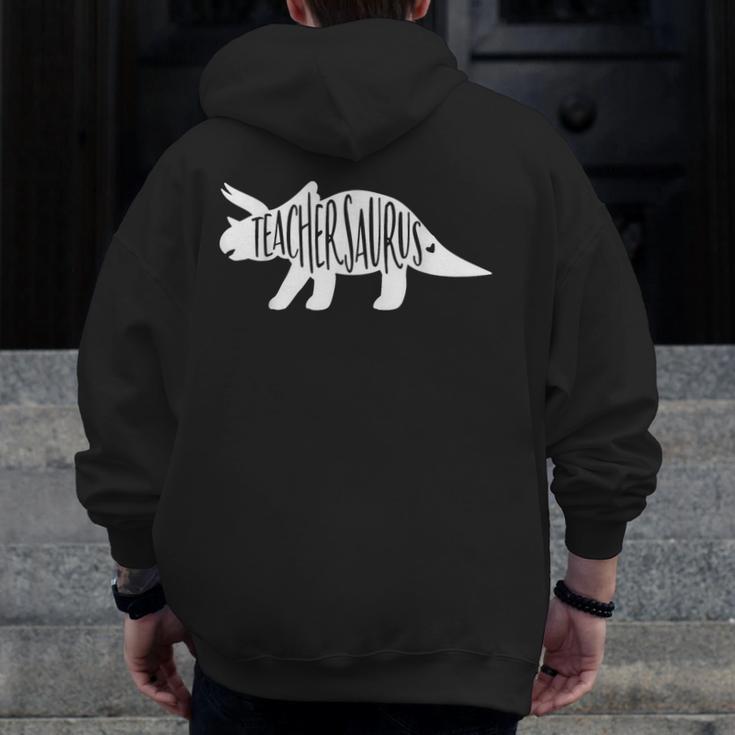 Teachersaurus Like A Normal Teacher Awesome Dinosaur Teacher Men Women Girls Kids Men Zip Up Hoodie Back Print, funny design