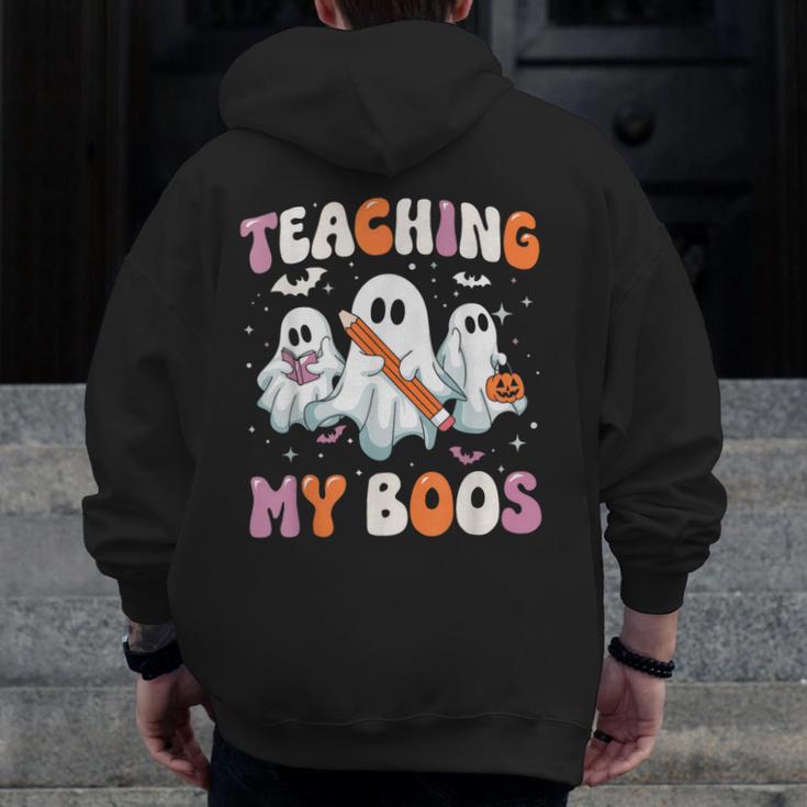 Teaching My Boos Teacher Cute Ghost Teacher Halloween Men Zip Up Hoodie Back Print, funny design
