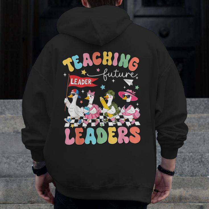 Teaching Future Leaders Groovy Teacher Back To School Men Zip Up Hoodie Back Print, Future Teacher Gifts, Groovy Teacher Gifts, funny design