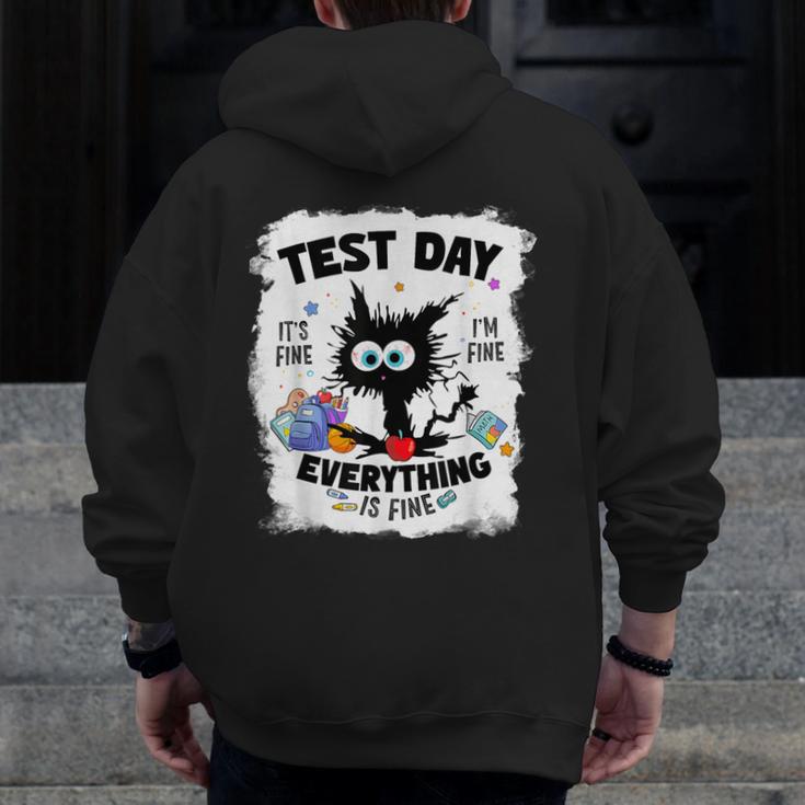 Test Day Stressed Cat Teacher Student Kids Testing Day Men Zip Up Hoodie Back Print, funny design