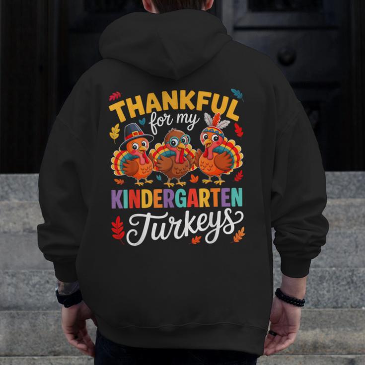 Thankful For My Kindergarten Turkeys Thanksgiving Teacher Men Zip Up Hoodie Back Print, funny design