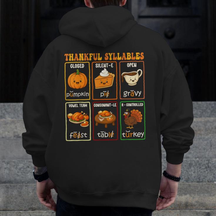 Thankful Syllables Thanksgiving Phonics Reading Teacher Fall Men Zip Up Hoodie Back Print, funny design Thankful Syllables Thanksgiving Phonics Reading Teacher Fall Men Zip Up Hoodie Back Print, funny design