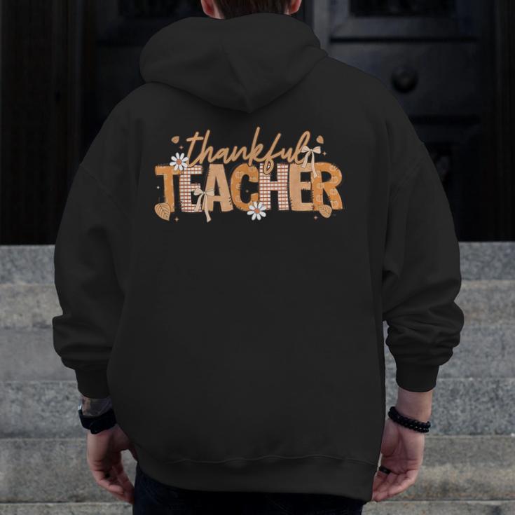 Thankful Teacher Autumn Fall Teacher Thanksgiving Youth Men Zip Up Hoodie Back Print, funny design