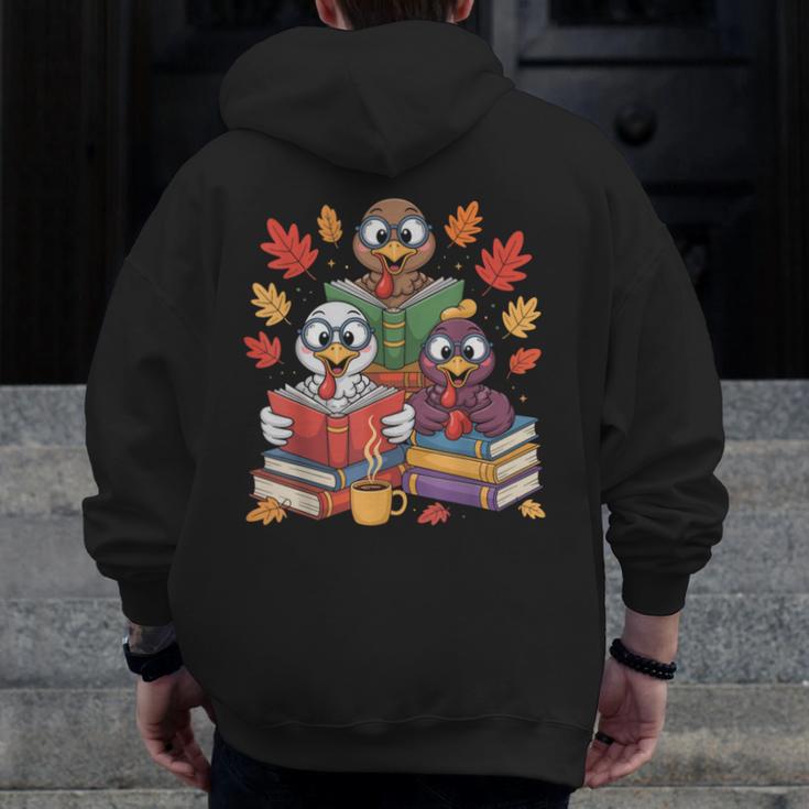 Thanksgiving Teacher Books Turkey Reading Book Men Zip Up Hoodie Back Print, funny design Thanksgiving Teacher Books Turkey Reading Book Men Zip Up Hoodie Back Print, funny design