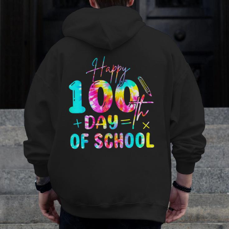 Tie Dye Happy 100th Day Of School Teacher Student 100 Days Men Zip Up Hoodie Back Print, funny design