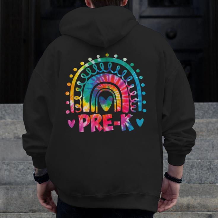 Tie Dye Prek Teacher Rainbow Preschool Back To School Girl Men Zip Up Hoodie Back Print, funny design