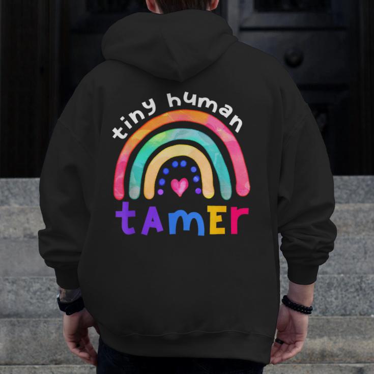 Tiny Human Tamer Watercolor Rainbow Daycare Teacher Men Zip Up Hoodie Back Print, funny design Tiny Human Tamer Watercolor Rainbow Daycare Teacher Men Zip Up Hoodie Back Print, funny design