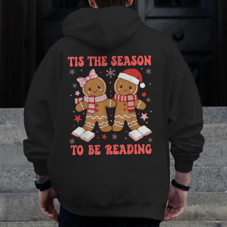 Tis The Season Reading Christmas Shirt Book Lovers Teacher Men Zip Up Hoodie Back Print, funny design