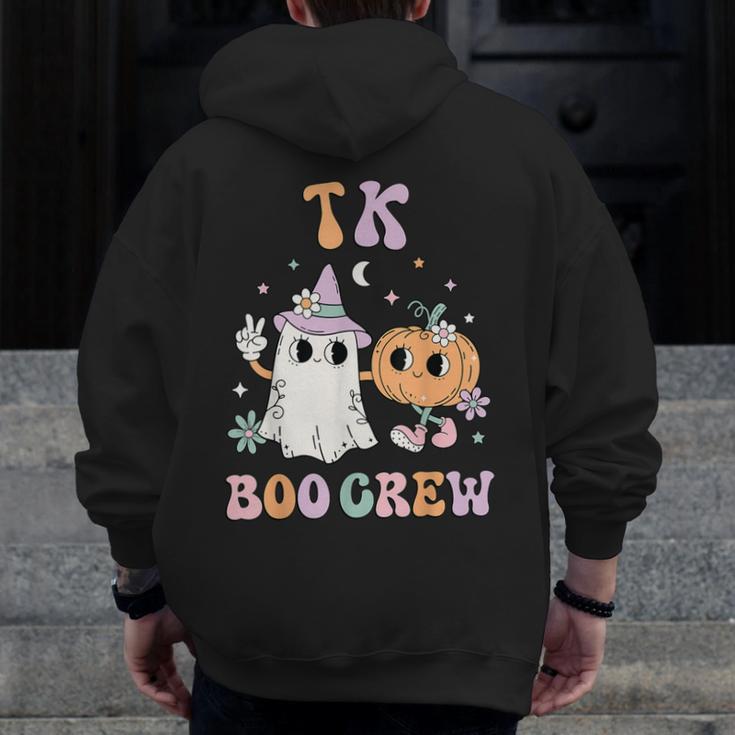 TK Boo Crew Retro Groovy Halloween Floral Ghost TK Teacher Men Women Kids Men Zip Up Hoodie Back Print, Groovy Teacher Gifts, funny design