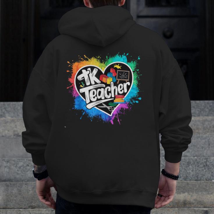 TK Teacher Transitional Kindergarten Heart Back To School Men Zip Up Hoodie Back Print, funny design