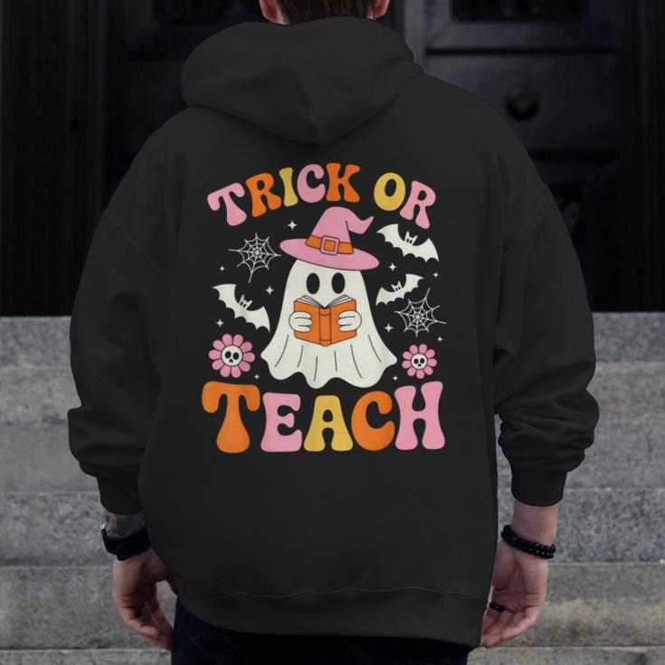 Trick Or Teach Cute Floral Ghost Teacher Halloween Costume Men Zip Up Hoodie Back Print, funny design