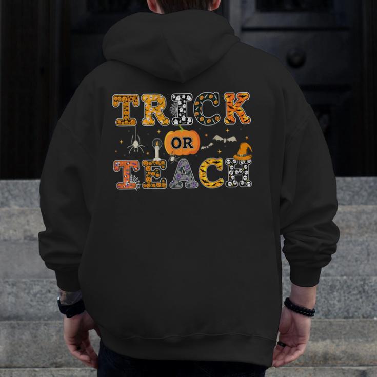 Trick Or Teach Funny School Teacher Halloween Costume Men Zip Up Hoodie Back Print, funny design Trick Or Teach Funny School Teacher Halloween Costume Men Zip Up Hoodie Back Print, funny design