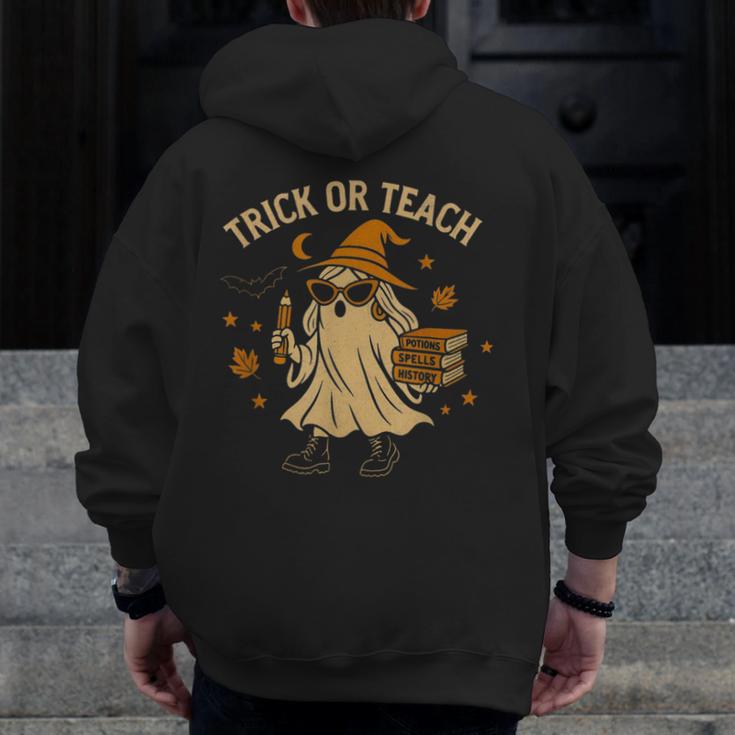 Trick Or Teach Halloween Teacher Men Zip Up Hoodie Back Print, funny design