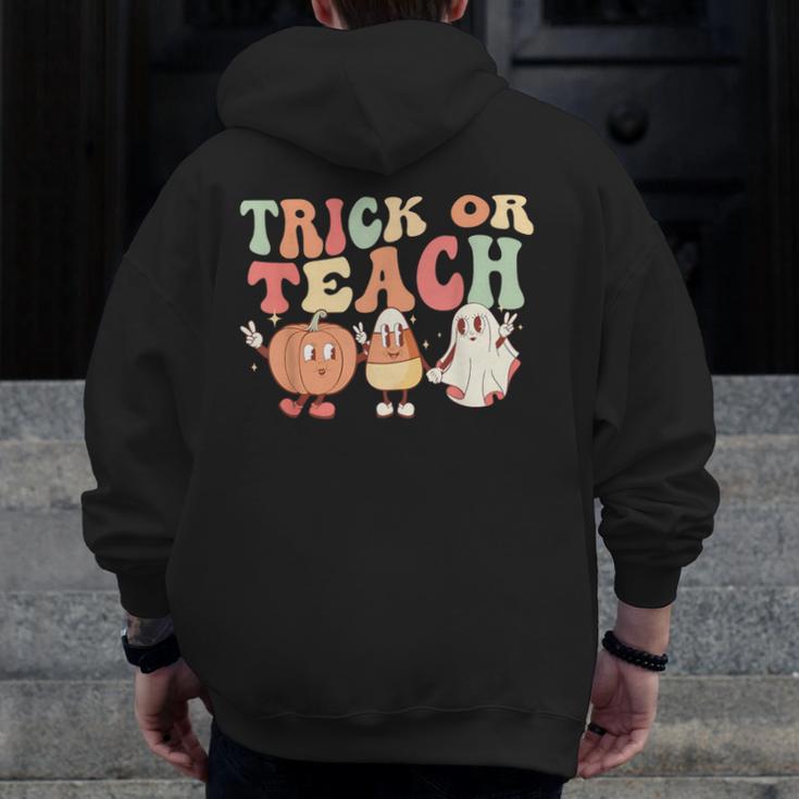 Trick Or Teach Pumpkin Candy Corn Ghost Halloween Teacher Men Zip Up Hoodie Back Print, funny design Trick Or Teach Pumpkin Candy Corn Ghost Halloween Teacher Men Zip Up Hoodie Back Print, funny design
