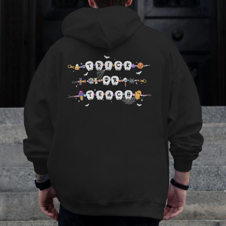 Trick Or Teach Spooky Teacher Happy Halloween Bracelet Men Zip Up Hoodie Back Print, funny design Trick Or Teach Spooky Teacher Happy Halloween Bracelet Men Zip Up Hoodie Back Print, funny design