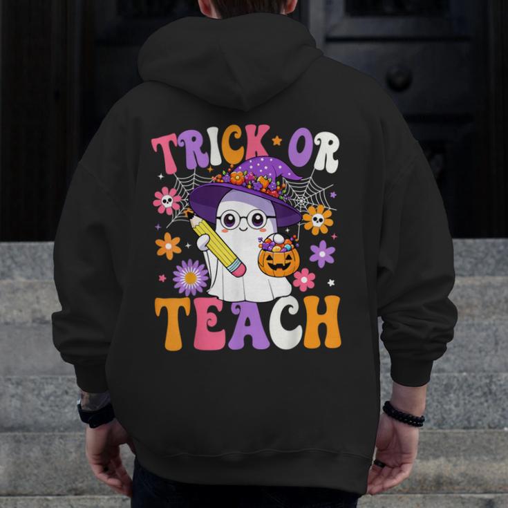 Trick Or Teach Teacher Ghost Teaching Fun Halloween Teacher Men Zip Up Hoodie Back Print, funny design