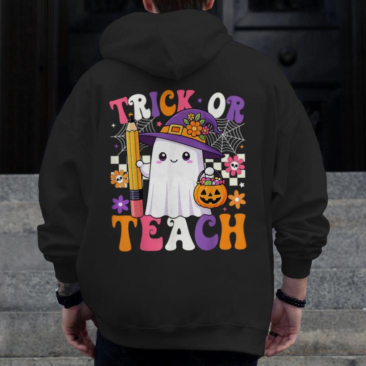 Trick Or Teach Teacher Pencil Ghost Halloween Teacher Men Zip Up Hoodie Back Print, funny design Trick Or Teach Teacher Pencil Ghost Halloween Teacher Men Zip Up Hoodie Back Print, funny design