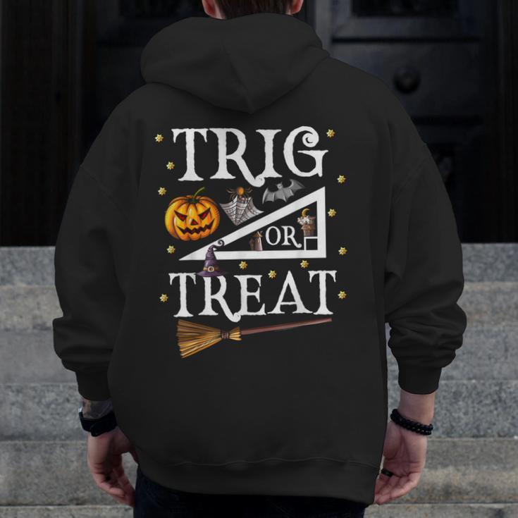 Trig Or Treat Shirt Halloween Math Teacher School College Men Women Kids Men Zip Up Hoodie Back Print, funny design