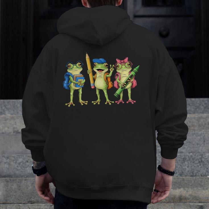 Trio Cute Frogs Welcome Back To School Teachers Girls Boys Men Zip Up Hoodie Back Print, funny design Trio Cute Frogs Welcome Back To School Teachers Girls Boys Men Zip Up Hoodie Back Print, funny design