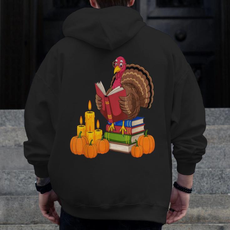 Turkey Reading Books Fall Thanksgiving Teacher Book Men Zip Up Hoodie Back Print, funny design Turkey Reading Books Fall Thanksgiving Teacher Book Men Zip Up Hoodie Back Print, funny design