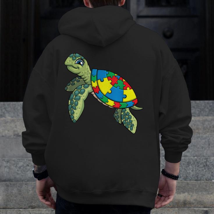 Turtle Puzzle Pieces For Autism Awareness Kids Women Teacher Men Zip Up Hoodie Back Print, funny design Turtle Puzzle Pieces For Autism Awareness Kids Women Teacher Men Zip Up Hoodie Back Print, funny design