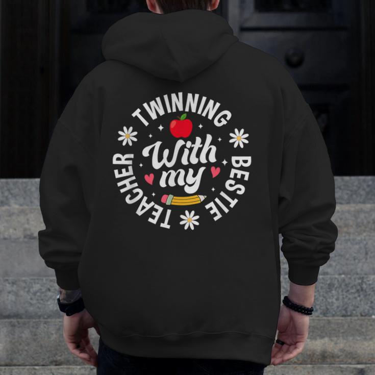 Twin Day Teacher Twinning With My Bestie Matching For Men Women Men Zip Up Hoodie Back Print, funny design Twin Day Teacher Twinning With My Bestie Matching For Men Women Men Zip Up Hoodie Back Print, funny design
