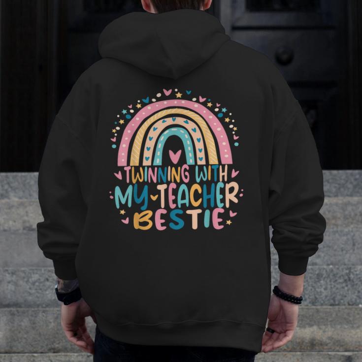 Twinning With My Teacher Bestie Rainbow Matching Teachers Men Zip Up Hoodie Back Print, funny design