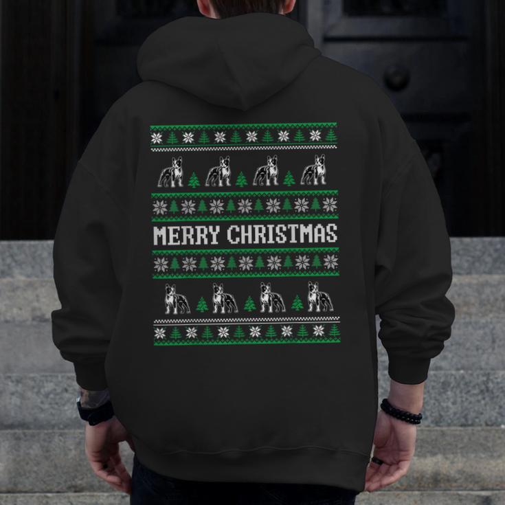 Ugly Sweater Boston Terrier Dog Christmas Dog Lover Xmas Men Women Kids Men Zip Up Hoodie Back Print, Boston Terrier Christmas Gifts, funny design