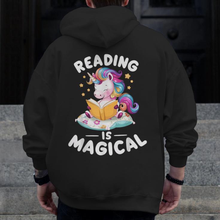 Unicorn Teacher Reading Is Magical Book Men Zip Up Hoodie Back Print, funny design
