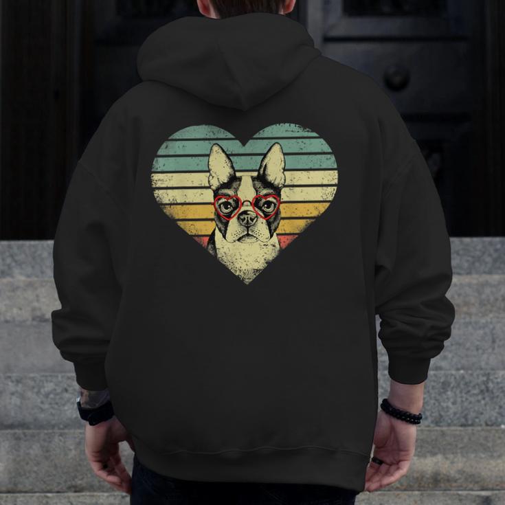 Vintage American Boston Terrier Lovers Valentine's Day Men Zip Up Hoodie Back Print, American Boston Terrier Gifts, funny design