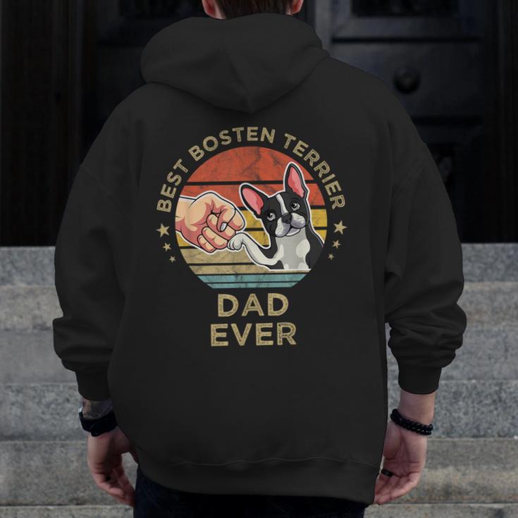 Vintage Best Boston Terrier Dad Ever Dog Father Father's Day Men Girls Kids Men Zip Up Hoodie Back Print, Couple Gifts, Boston Terrier Dad Gifts, funny design