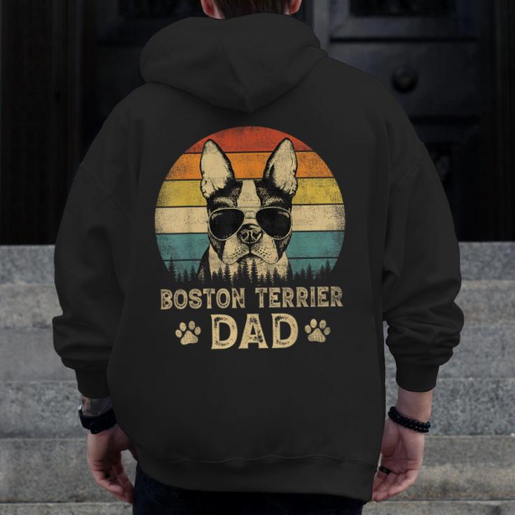Vintage Boston Terrier Dad Dog Lovers Father's Day Tee Men Zip Up Hoodie Back Print, Couple Gifts, Boston Terrier Dad Gifts, funny design