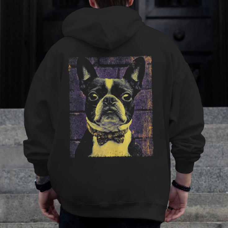 Vintage Boston Terrier Dog Men Zip Up Hoodie Back Print, funny design