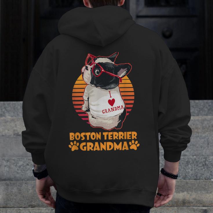 Vintage Boston Terrier Grandma Wear Sunglasses Dog Lover Men Women Girls Kids Men Zip Up Hoodie Back Print, funny design