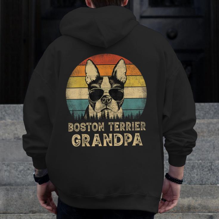 Vintage Boston Terrier Grandpa Dog Lovers Father's Day Men Zip Up Hoodie Back Print, funny design