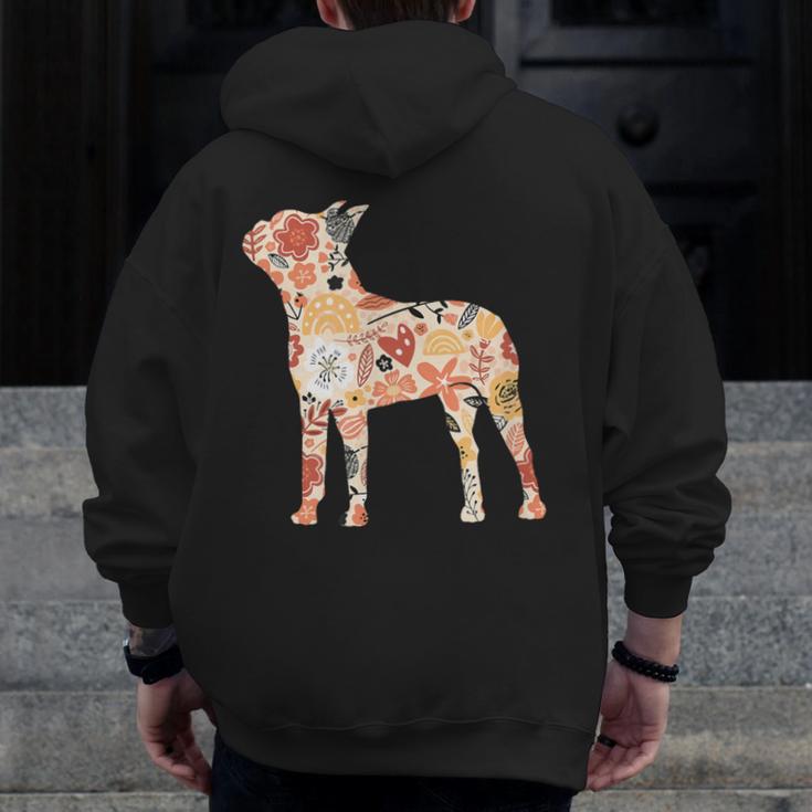 Vintage Floral Boston Terrier For Dog Lover Men Zip Up Hoodie Back Print, funny design