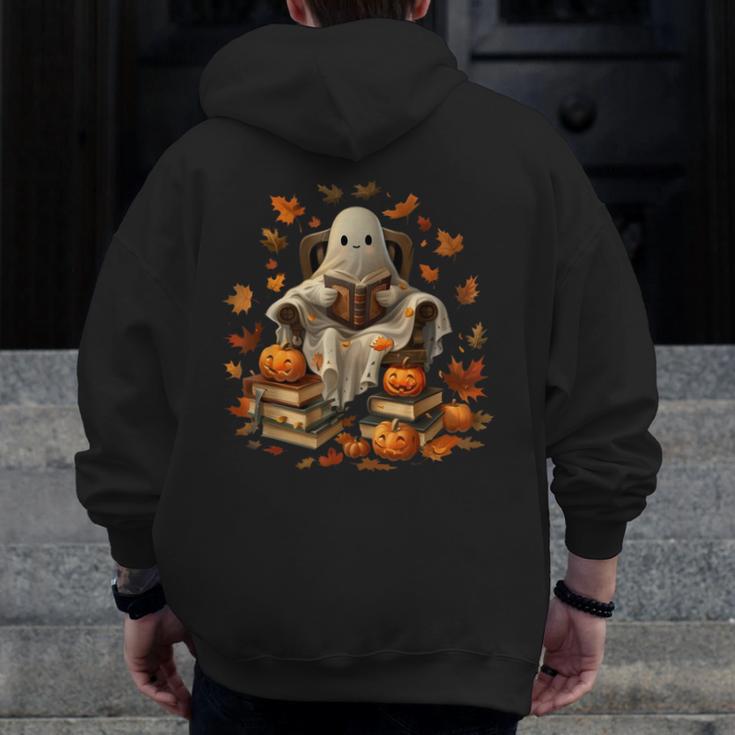 Vintage Ghost Book Reading Pumpkin Gothic Halloween Teachers Men Women Kids Men Zip Up Hoodie Back Print, funny design Vintage Ghost Book Reading Pumpkin Gothic Halloween Teachers Men Women Kids Men Zip Up Hoodie Back Print, funny design