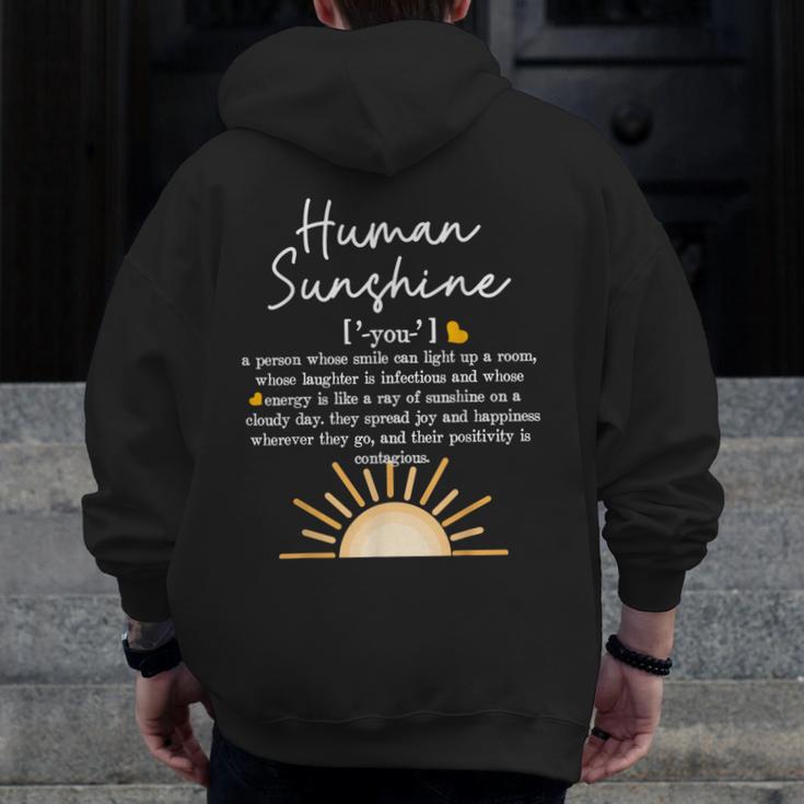 Vintage Human Sunshine Definition Teachers Mom Boss Women Men Zip Up Hoodie Back Print, Couple Gifts, funny design