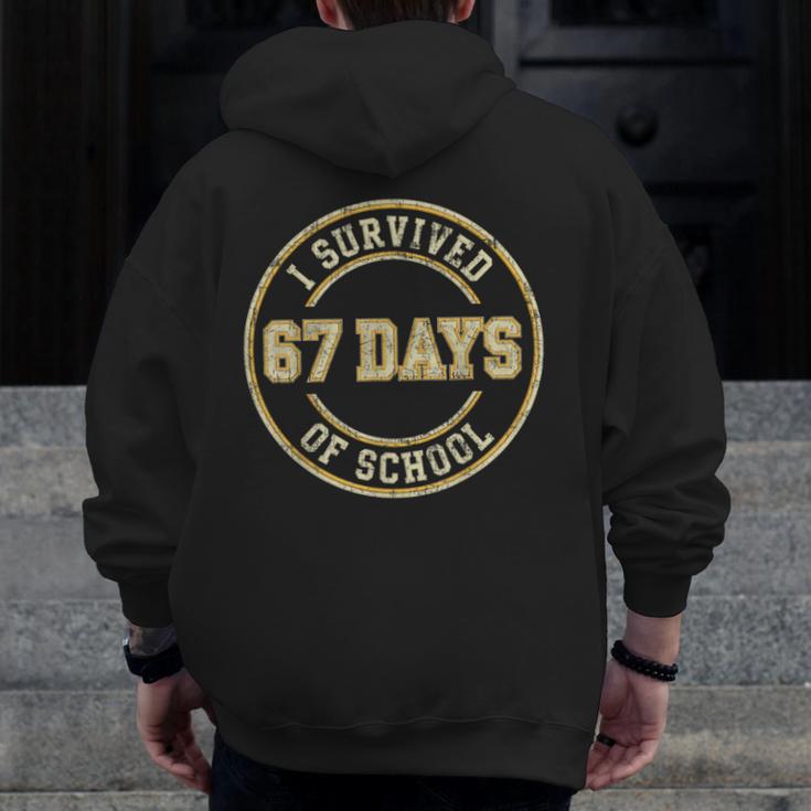 Vintage I Survived 67 Days Of School Teachers Students Men Zip Up Hoodie Back Print, funny design Vintage I Survived 67 Days Of School Teachers Students Men Zip Up Hoodie Back Print, funny design