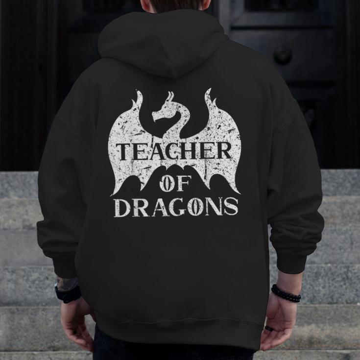 Vintage Teacher Of Dragons Quotes Teacher Student Men Zip Up Hoodie Back Print, funny design