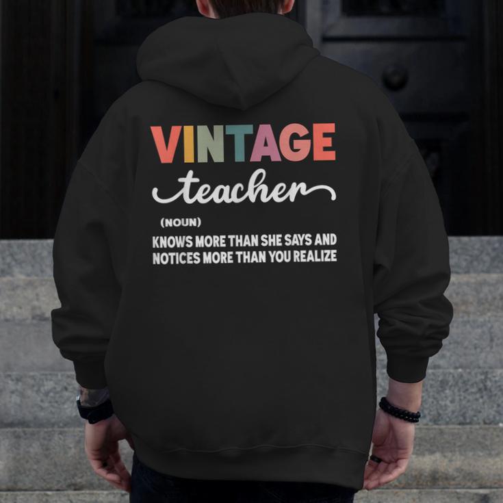 Vintage Teacher Knows More Than She Says Outfit Definition Men Zip Up Hoodie Back Print, funny design