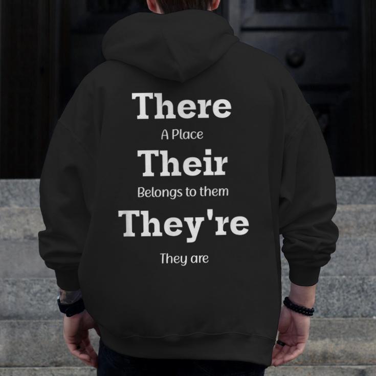 Vocabulary Police Their There They'Re English Teacher Men Zip Up Hoodie Back Print, English Teacher Gifts, funny design