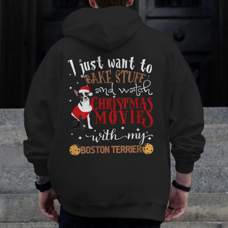 Watch Christmas Movies With My Boston Terrier Bostie Men Zip Up Hoodie Back Print, Boston Terrier Christmas Gifts, funny design