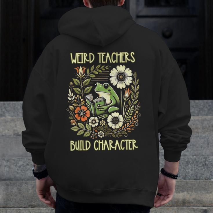 Weird Teachers Build Character Frog Reading Book Librarian Men Zip Up Hoodie Back Print, funny design Weird Teachers Build Character Frog Reading Book Librarian Men Zip Up Hoodie Back Print, funny design