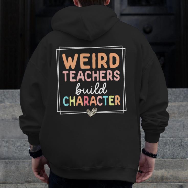 Weird Teachers Build Character Leopard Retro Teacher Men Zip Up Hoodie Back Print, funny design