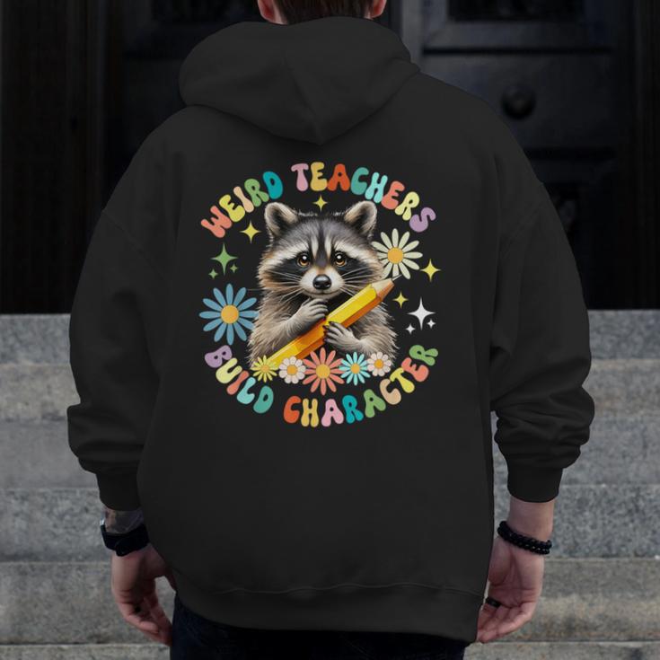 Weird Teachers Build Character Raccoon Colourful Floral Men Zip Up Hoodie Back Print, funny design Weird Teachers Build Character Raccoon Colourful Floral Men Zip Up Hoodie Back Print, funny design