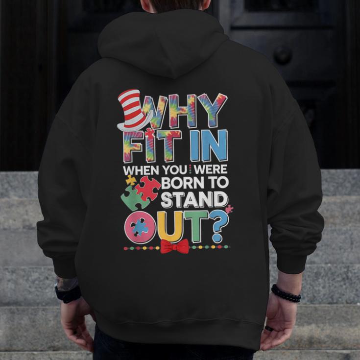 Why Fit In Doctor Teacher Cat In Hat Cool Autism Awareness Men Women Kids Men Zip Up Hoodie Back Print, funny design Why Fit In Doctor Teacher Cat In Hat Cool Autism Awareness Men Women Kids Men Zip Up Hoodie Back Print, funny design