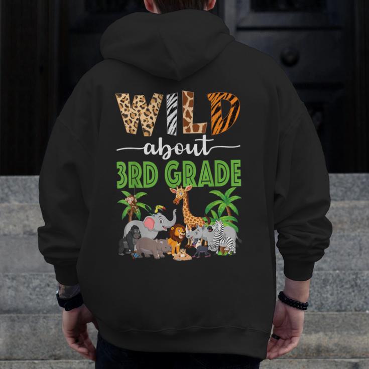 Wild About 3rd Grade Teacher Student Third Grade Zoo Safari Men Zip Up Hoodie Back Print, funny design