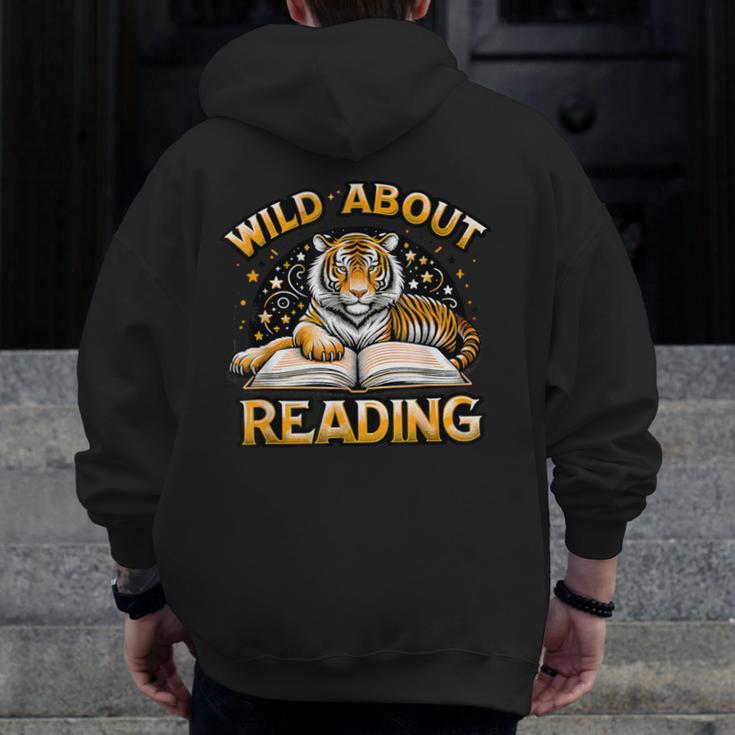 Wild About Reading Tiger For Teachers & Students Men Zip Up Hoodie Back Print, funny design Wild About Reading Tiger For Teachers & Students Men Zip Up Hoodie Back Print, funny design